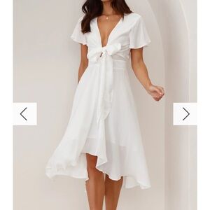 Elegant White High-Low Dress with Front Tie